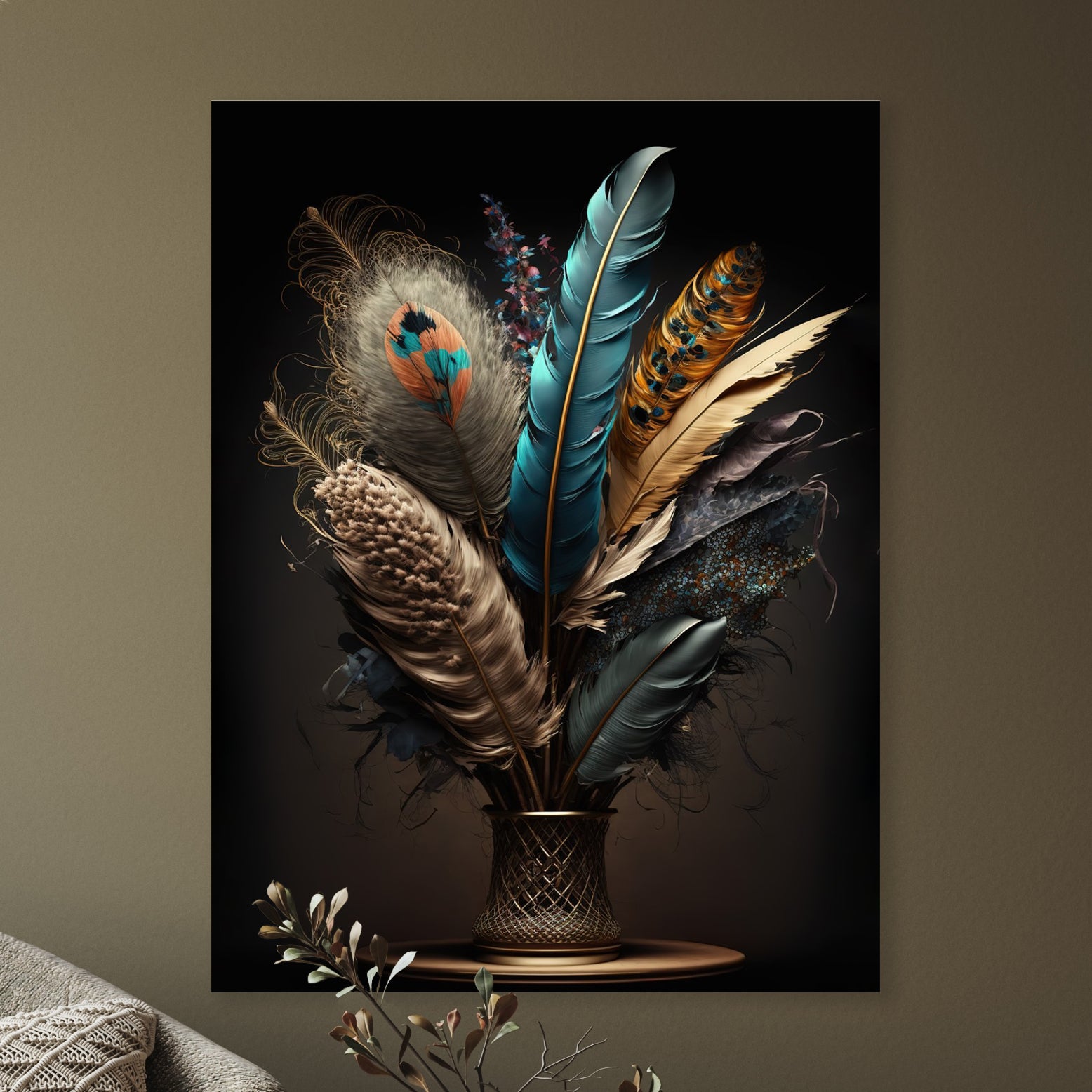 Vaas met exotische veren - René Ladenius Digital Art