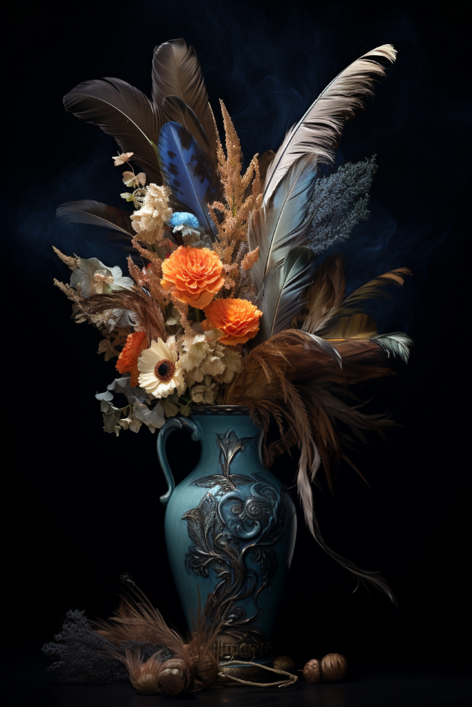 Vaas met prachtige veren - René Ladenius Digital Art