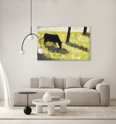 Zwarte koe in een weiland - Georges Seurat