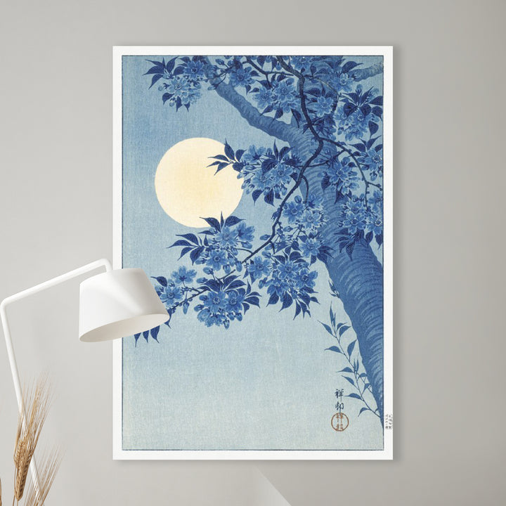 Bloeiende kersenbloesem op een maanverlichte nacht - Ohara Koson