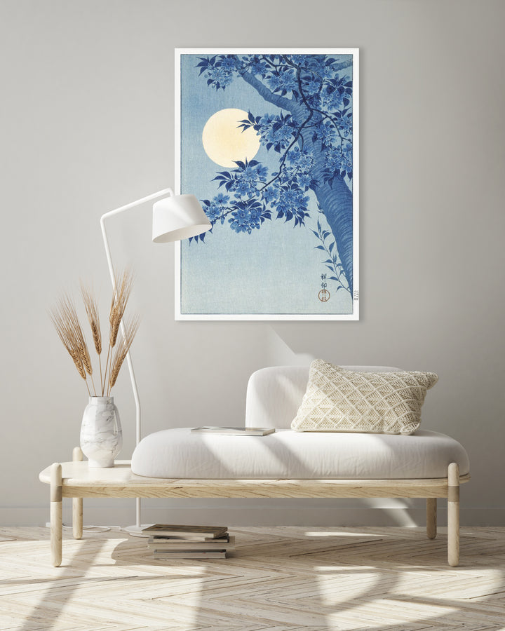 Bloeiende kersenbloesem op een maanverlichte nacht - Ohara Koson