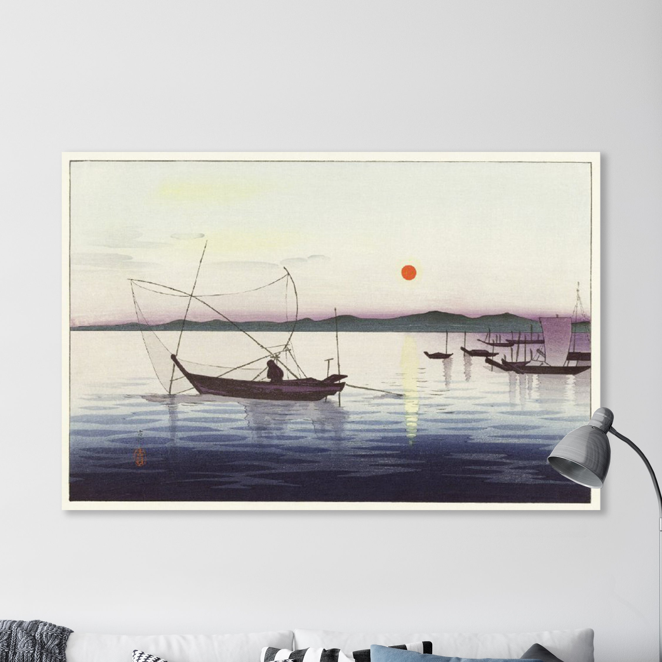 Boten en ondergaande zon - Ohara Koson