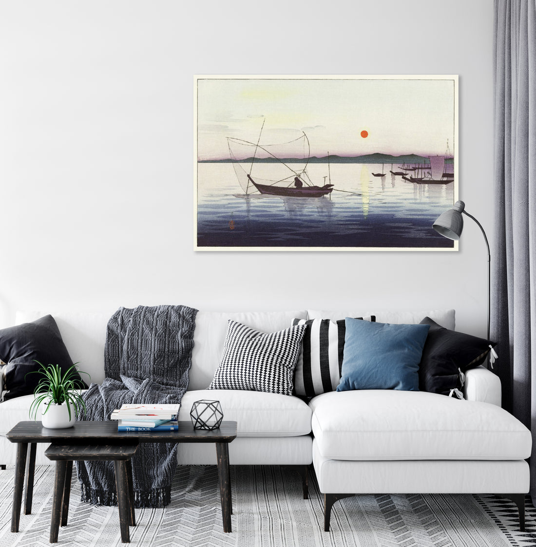 Boten en ondergaande zon - Ohara Koson