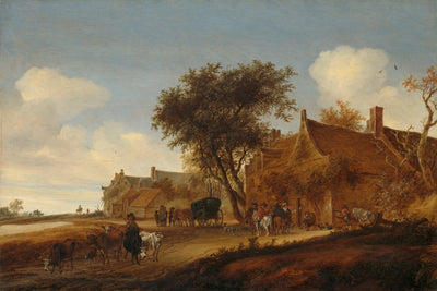 Dorpsherberg met reiswagen - Salomon van Ruysdael