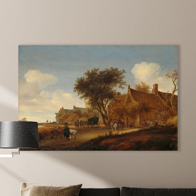 Dorpsherberg met reiswagen - Salomon van Ruysdael