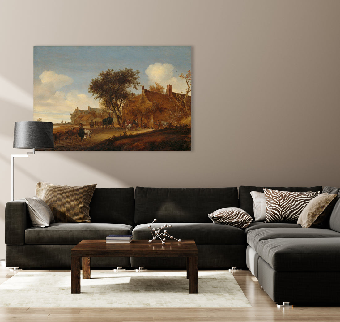 Dorpsherberg met reiswagen - Salomon van Ruysdael