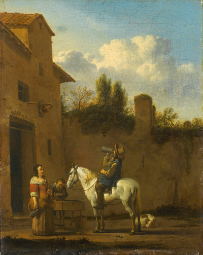 Drinkende trompetter te paard - Karel du Jardin
