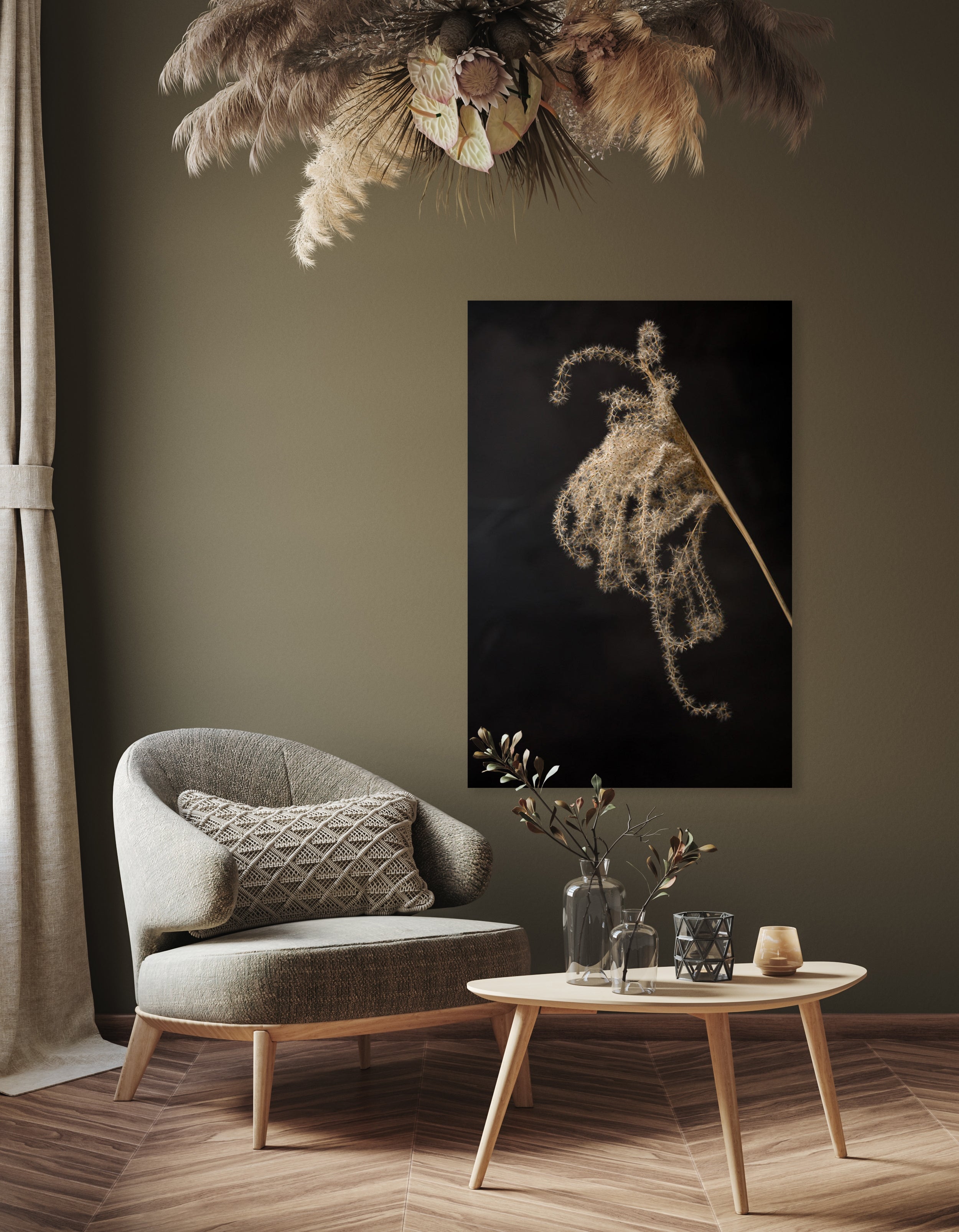 Lichtval op pluizige rietpluim - Mayra Fotografie