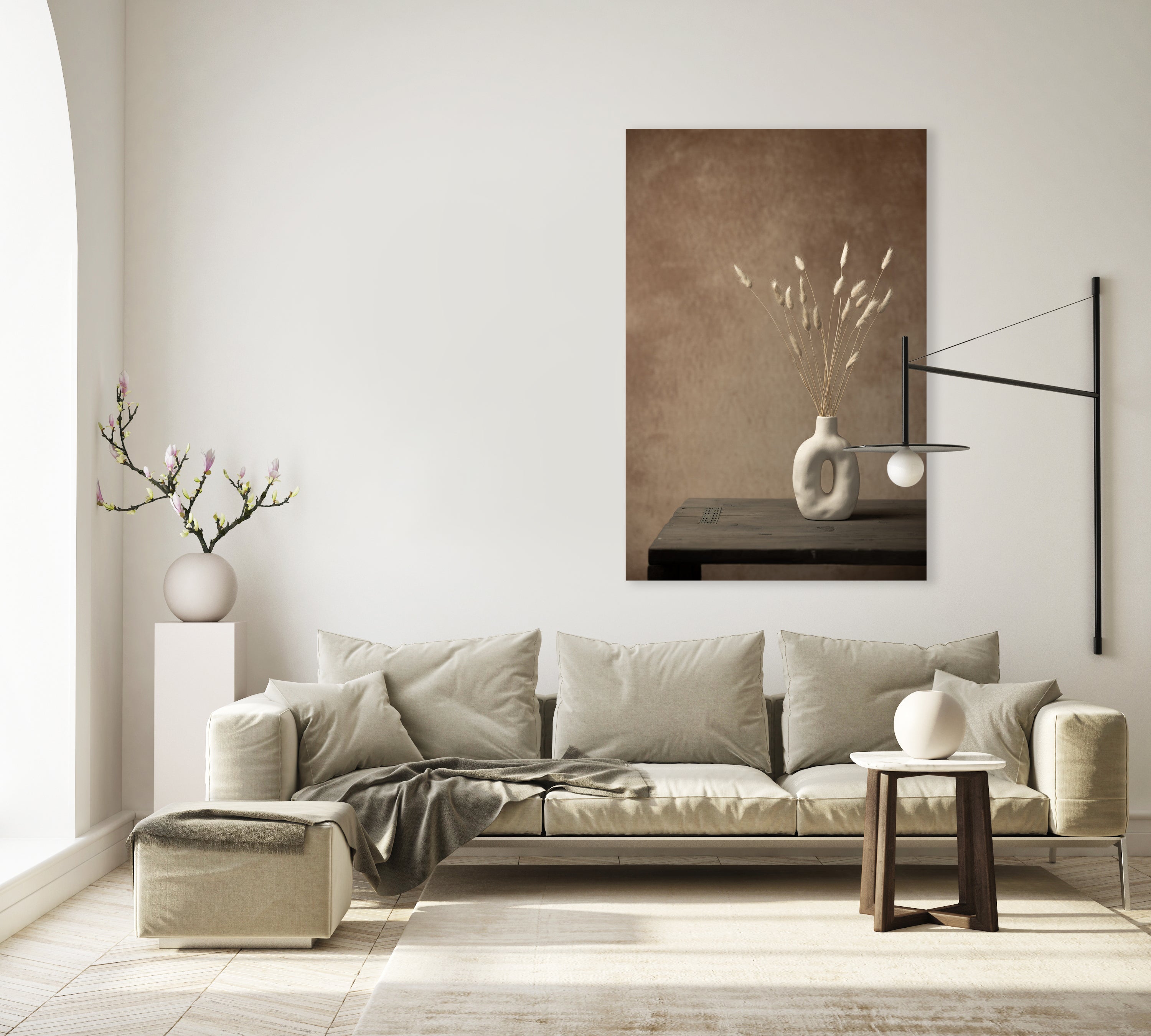 Stilleven met droogbloemen in witte vaas - Mayra Fotografie