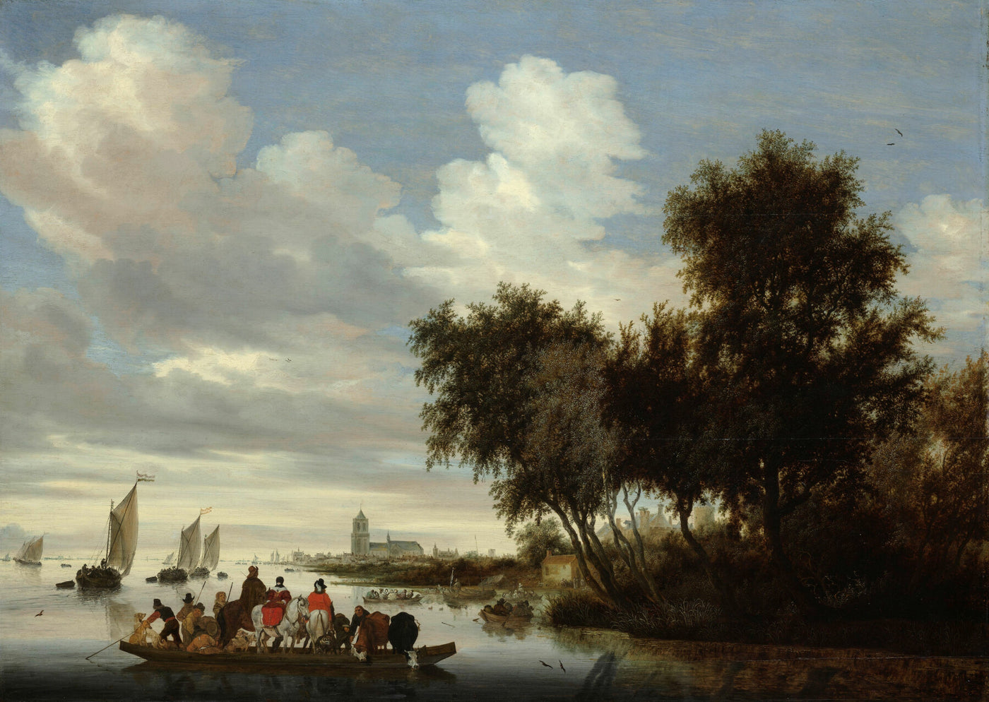 Rivierlandschap met een veerboot - Salomon van Ruysdael