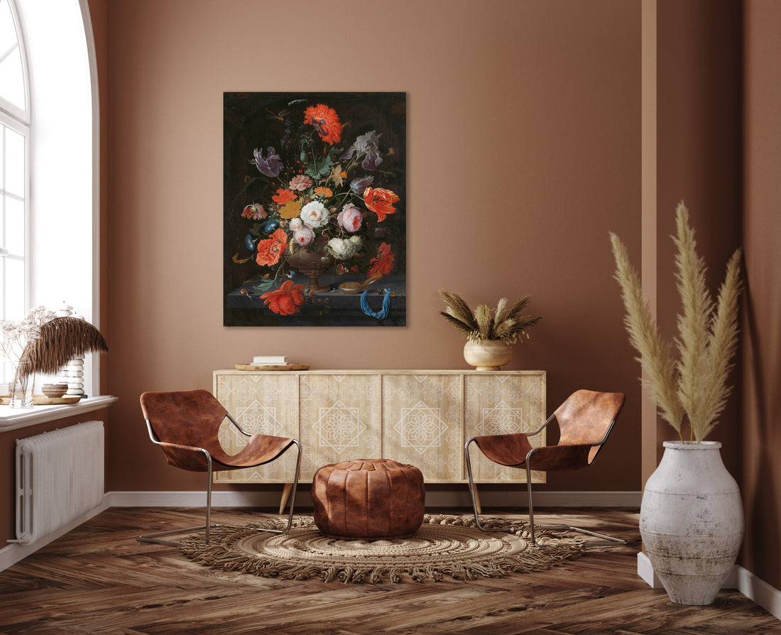 Stilleven met bloemen en een horloge - Abraham Mignon