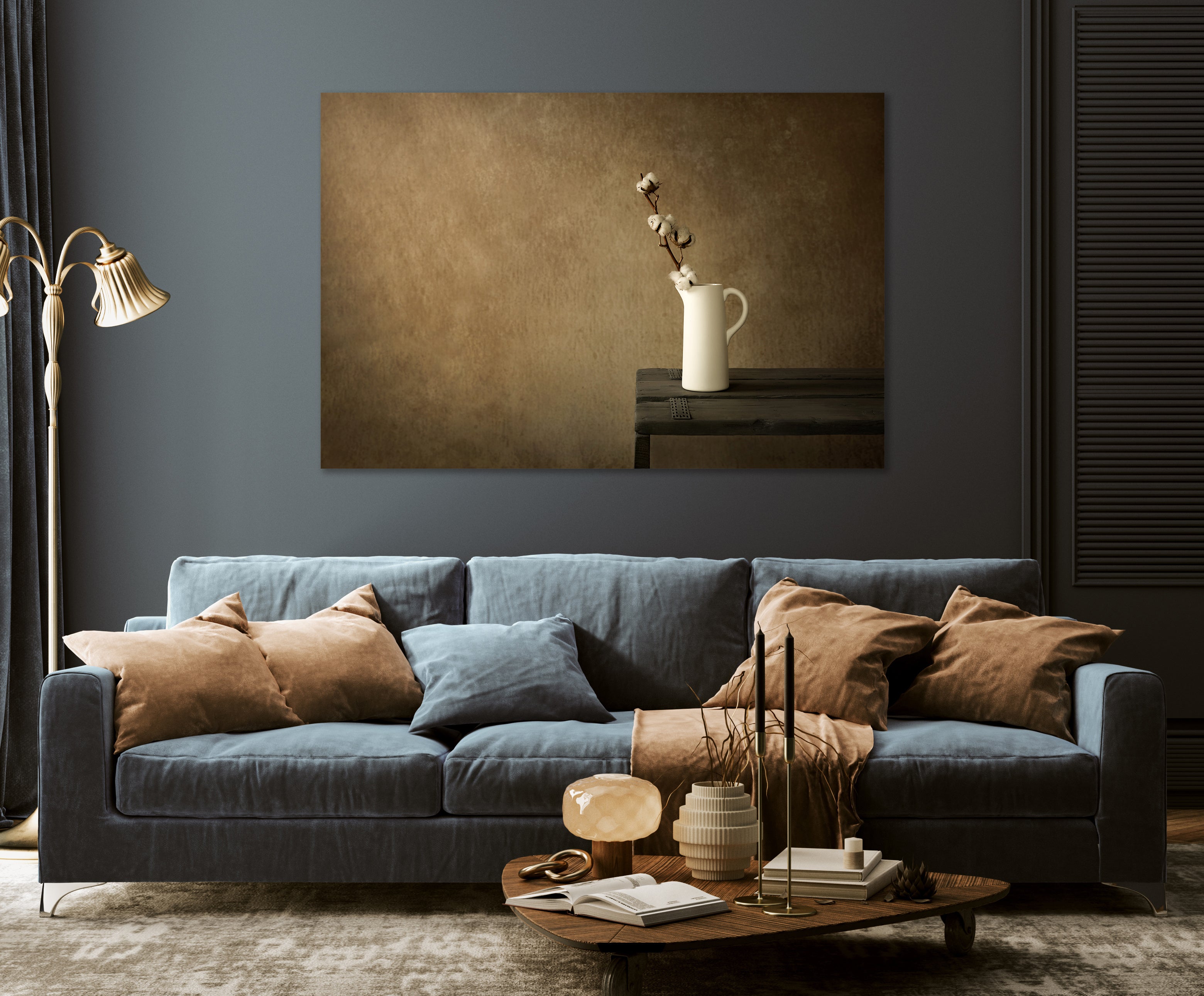 Stilleven met katoentak in witte vaas - Mayra Fotografie