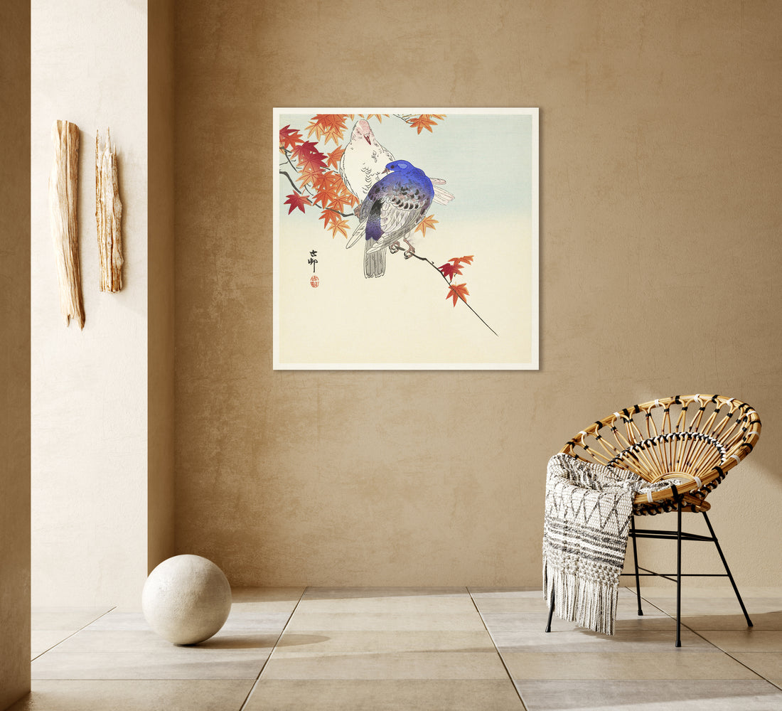 twee duiven op een herfstak - Ohara Koson