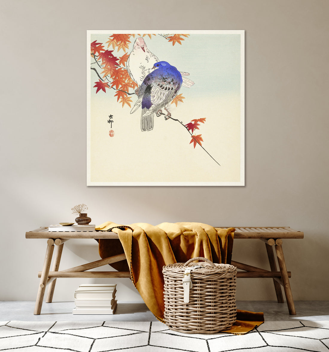 twee duiven op een herfstak - Ohara Koson