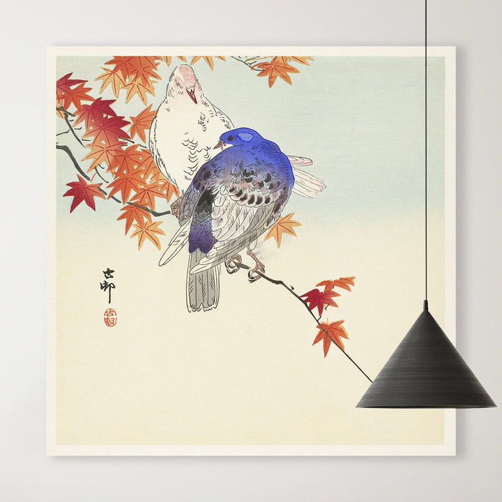 twee duiven op een herfstak - Ohara Koson