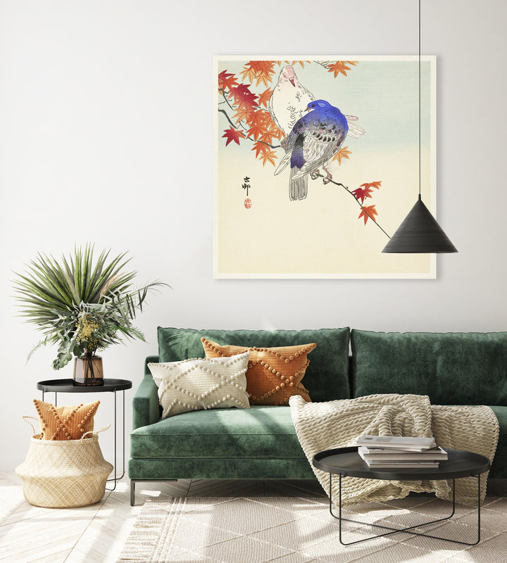 twee duiven op een herfstak - Ohara Koson