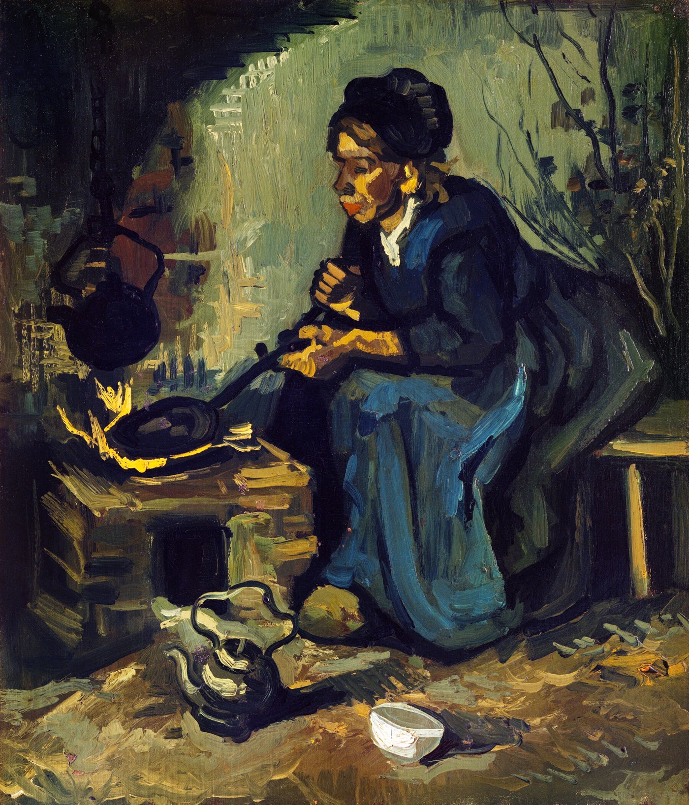 Boerin aan het koken bij een open haard - Vincent van Gogh