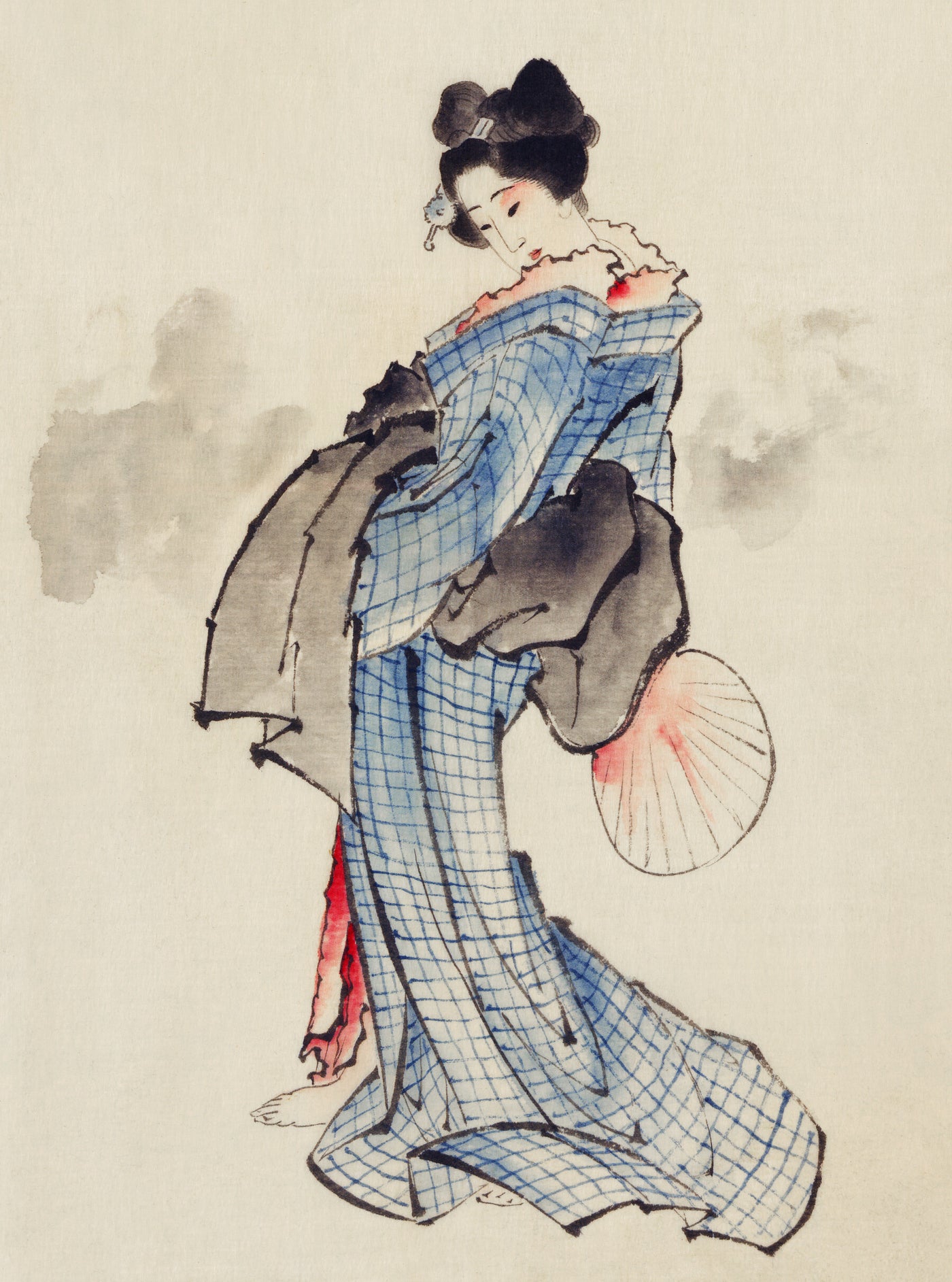 Vrouw met een waaier - Katsushika Hokusai