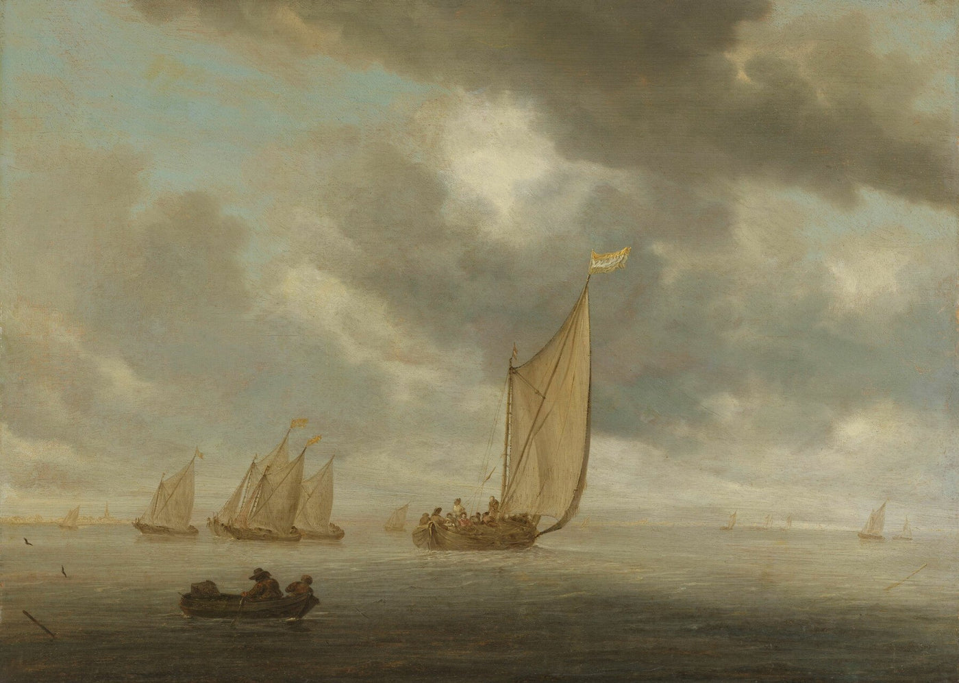 Zeilschepen op breed binnenwater - Salomon van Ruysdael