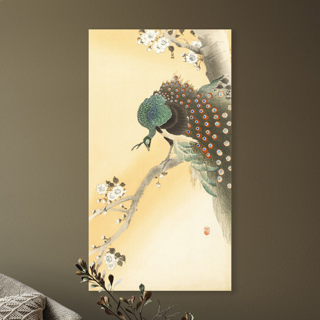 Pauw op een kersenbloesemtak - Ohara Koson