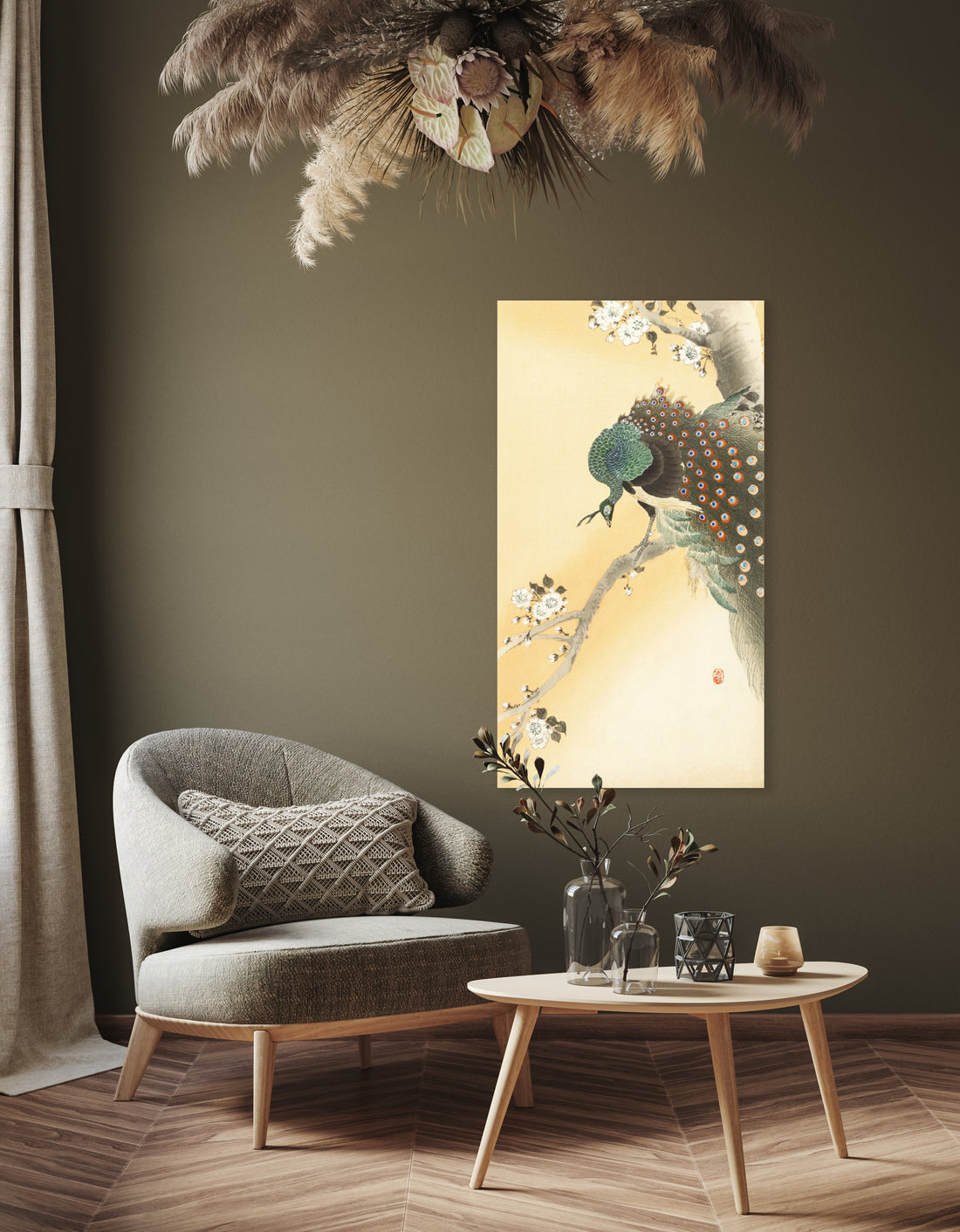 Pauw op een kersenbloesemtak - Ohara Koson