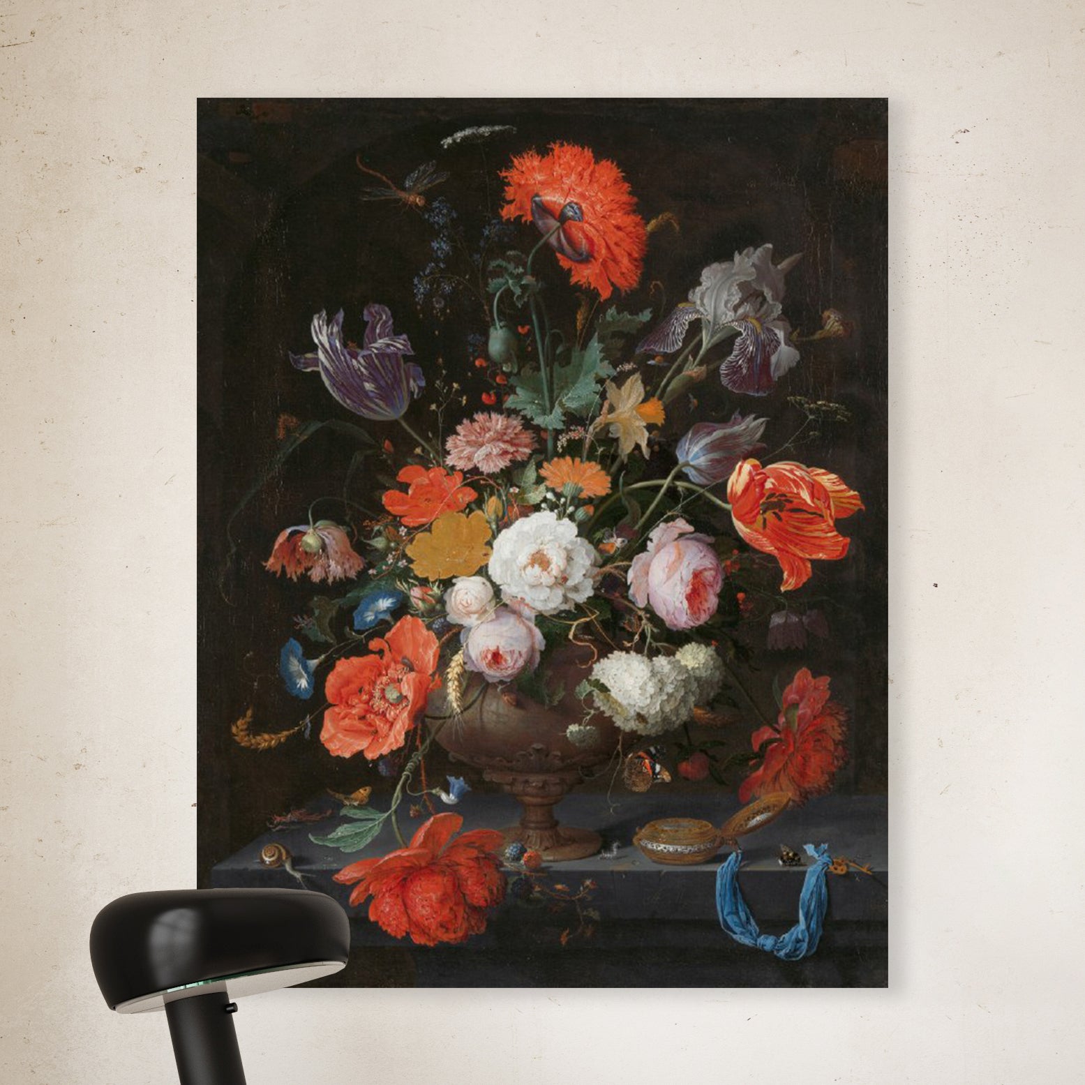 Stilleven met bloemen en een horloge - Abraham Mignon