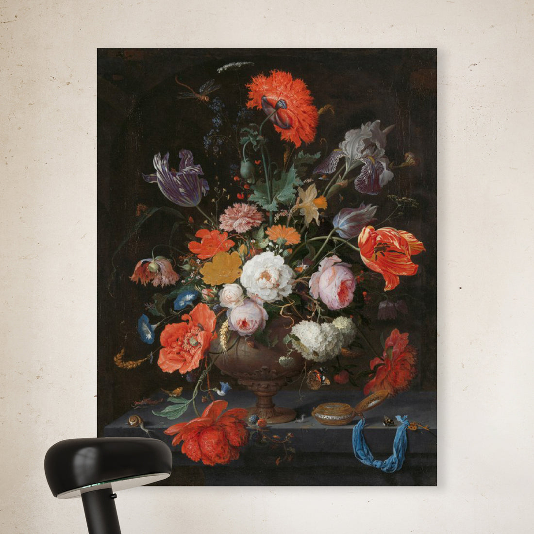 Stilleven met bloemen en een horloge - Abraham Mignon