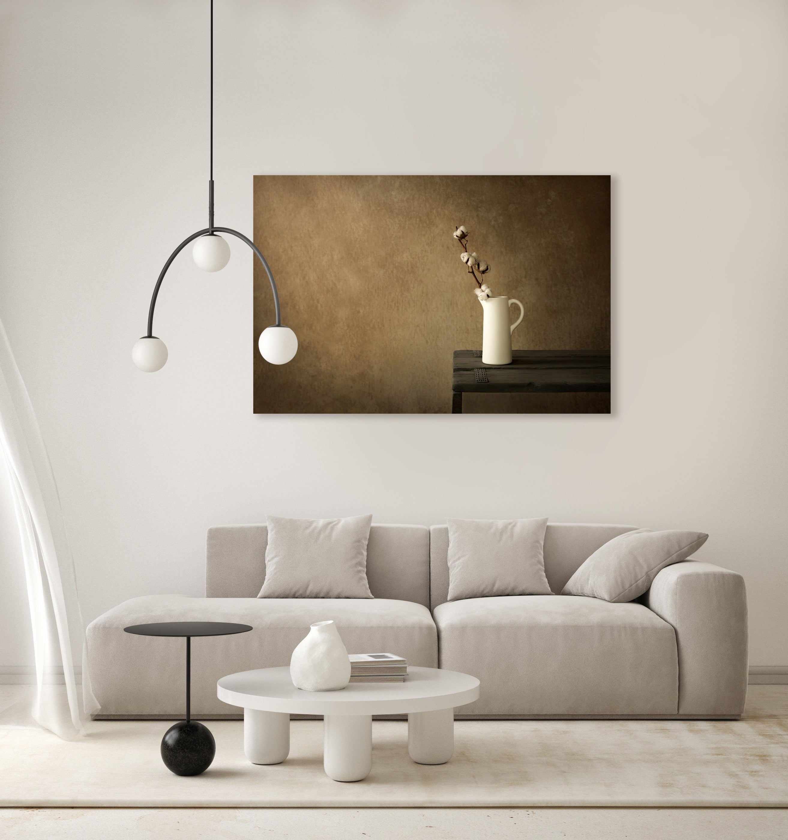 Stilleven met katoentak in witte vaas - Mayra Fotografie