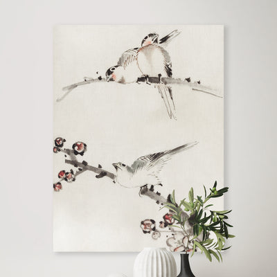 Drie vogels zittend op takken - Katsushika Hokusai