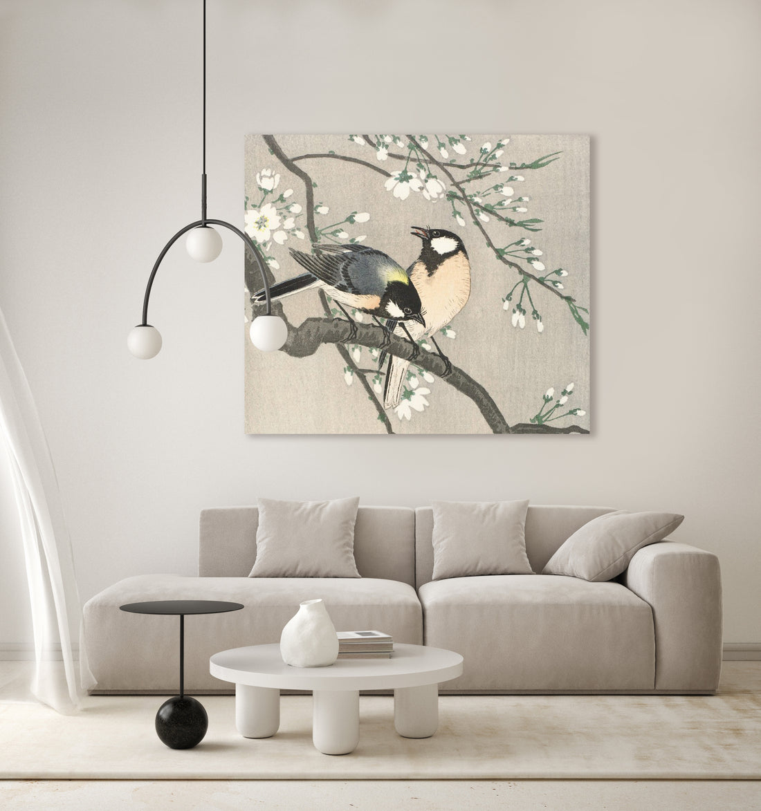 Mezen op een kersenboomtak - Ohara Koson